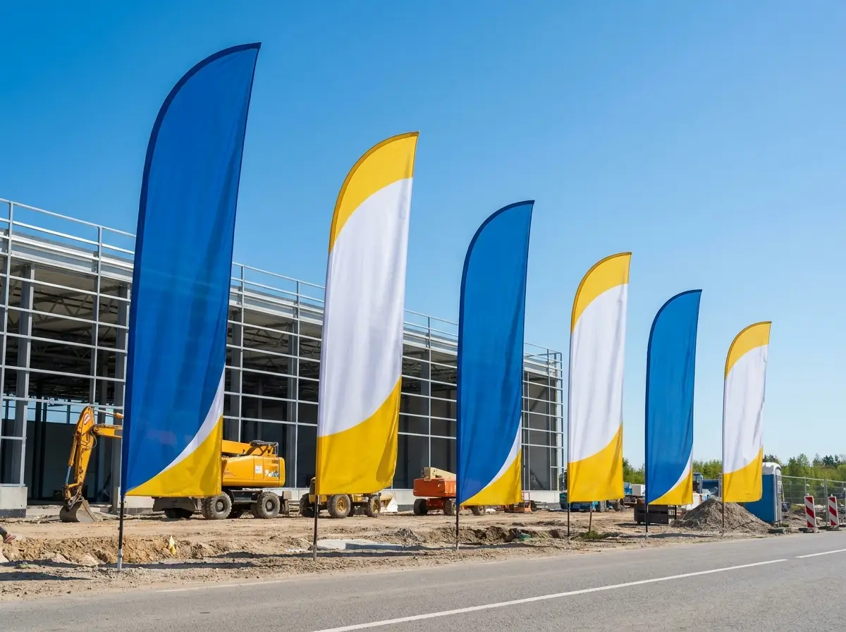 Drapeau oriflamme publicitaire pour chantier - Smart Panneau
